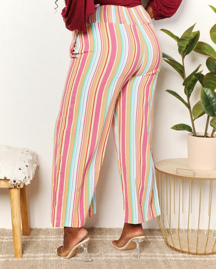 Double Take Striped Smocked Waist Pants with Pockets