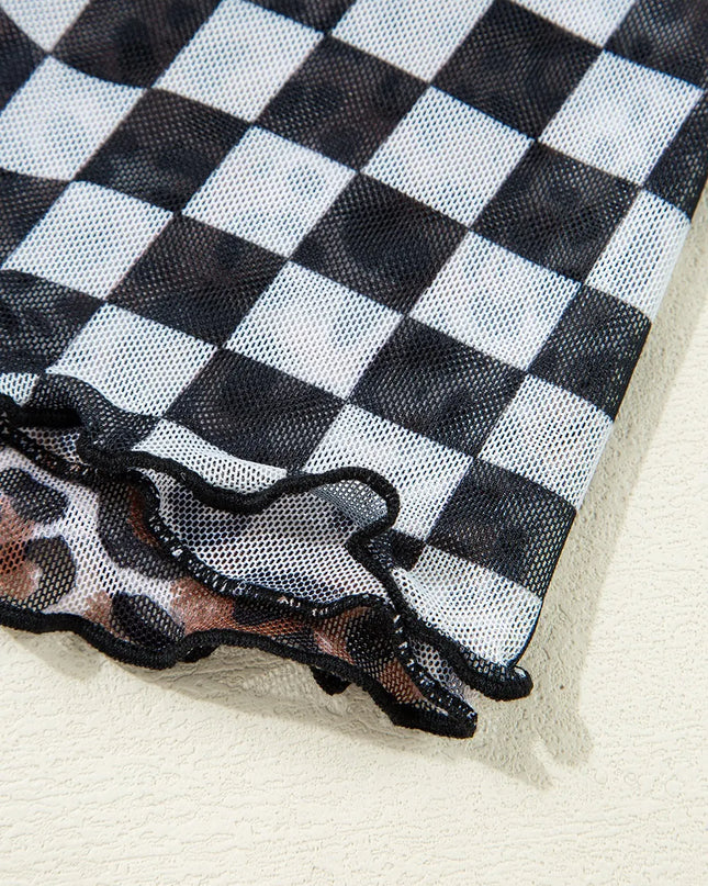 Checkered Round Neck Sleeveless Midi Dress 