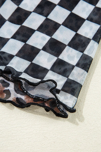 Checkered Round Neck Sleeveless Midi Dress 