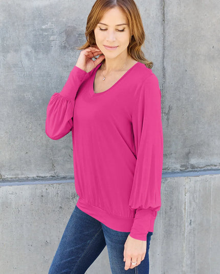 Basic Bae Full Size V-Neck Lantern Sleeve Top