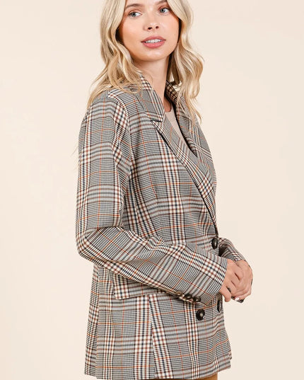 Mittoshop Plaid Double Breasted Relaxed Fit Blazer