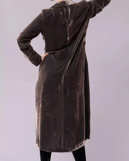 Velvet Lapel Collar Longline Coat