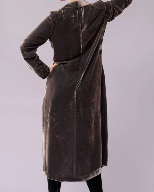 Velvet Lapel Collar Longline Coat
