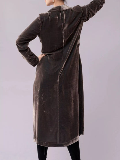 Velvet Lapel Collar Longline Coat