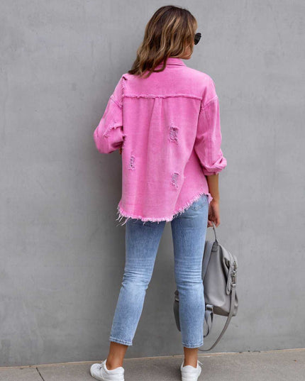 Distressed Drop Shoulder Denim Jacket