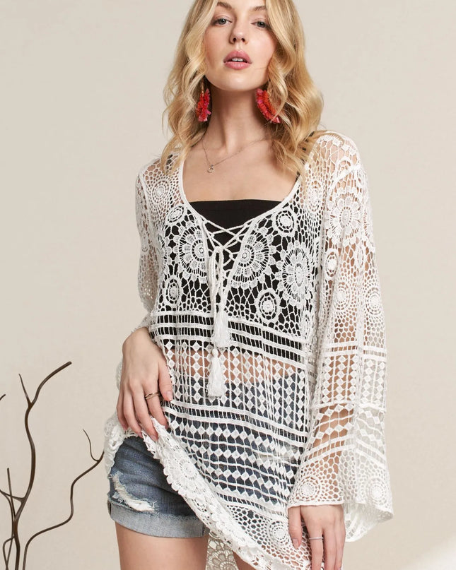 ADORA Front Lace Up Crochet Cover Up 