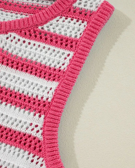 Stripe Hollowed Knit Sleeveless Sweater Dress