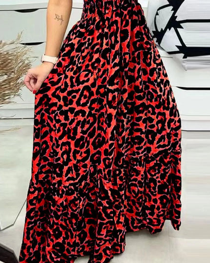 Full Size Leopard Print Spaghetti Strap Maxi Dress Plus Size 