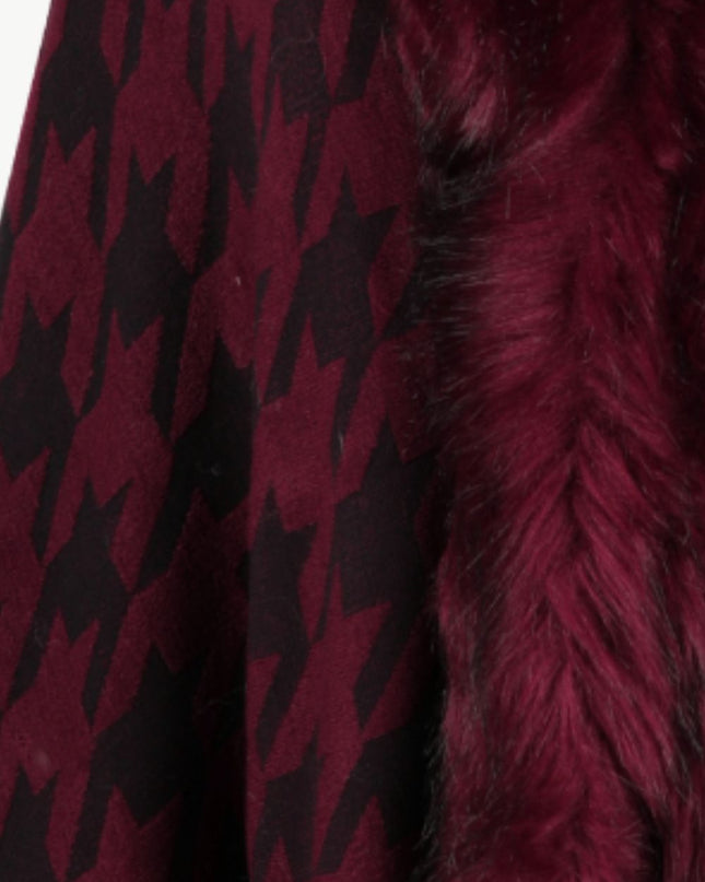 Houndstooth Fringe Hem Poncho