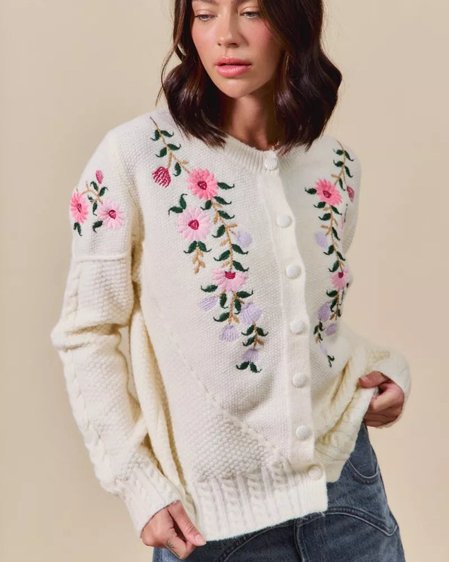 SO ME Floral Embroidered Coquette Sweater Cardigan