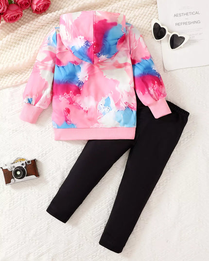 Children's Tie-Dye Graphic Hoodie & Pants Set Pink