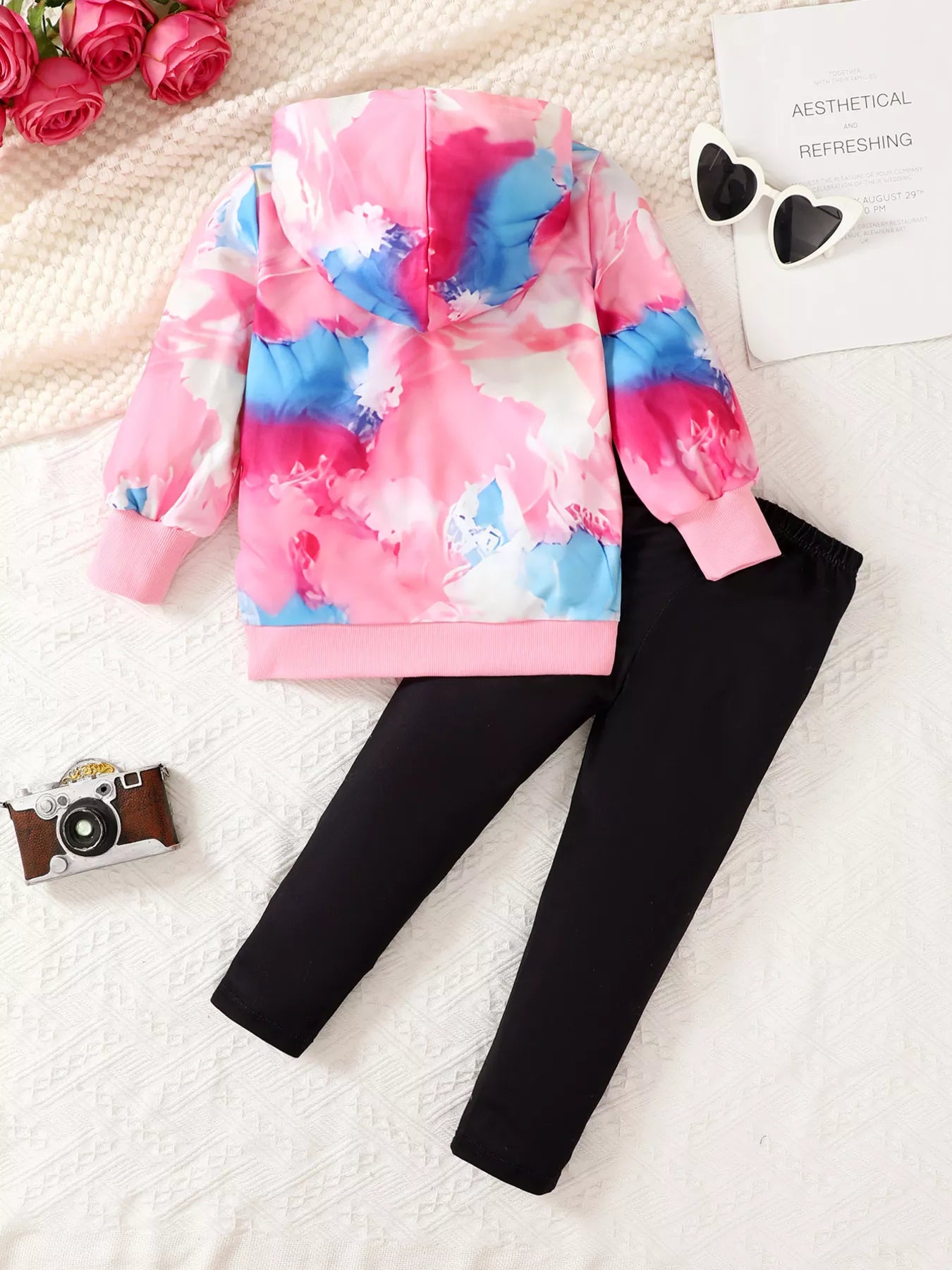 Children's Tie-Dye Graphic Hoodie & Pants Set Pink