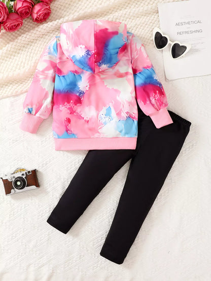 Children's Tie-Dye Graphic Hoodie & Pants Set Pink