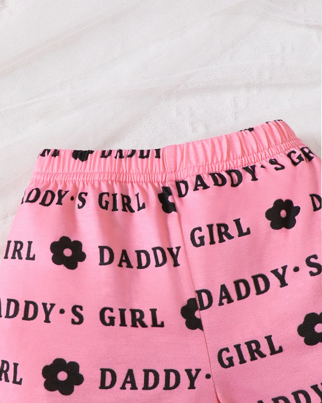 Children's Headband Letter Ruffle Sleeve Top and Shorts 3-Piece Set