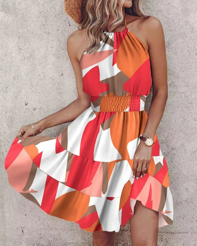 Paisley Print Halter Neck Mini Dress Three Colors