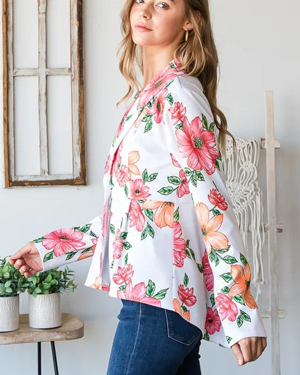 Heimish Full Size Multi Color Floral Blazers with Tunic Plus Size