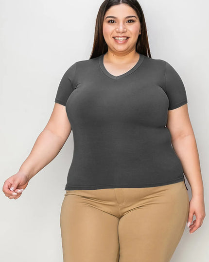 Basic Bae Full Size V-Neck High-Low T-Shirt