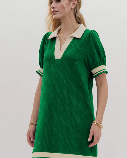 Oh Frill Contrast Trim Johnny Collar Short Sleeve Mini Dress