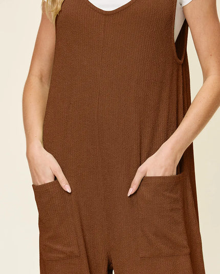 Double Take Full Size Texture Sleeveless Wide Leg Jumpsuit