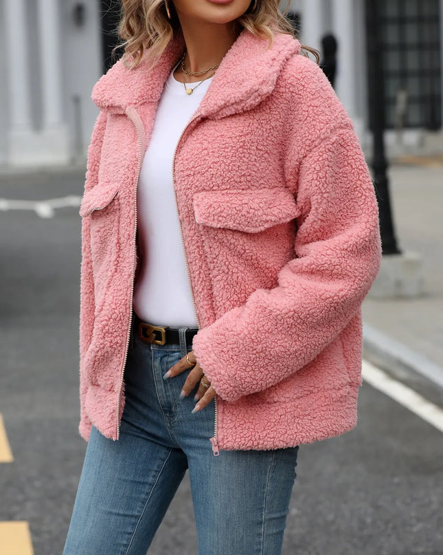 Zip Up Long Sleeve Plush Jacket