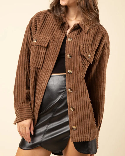 Button Up Long Sleeve Corduroy Jacket Caramel