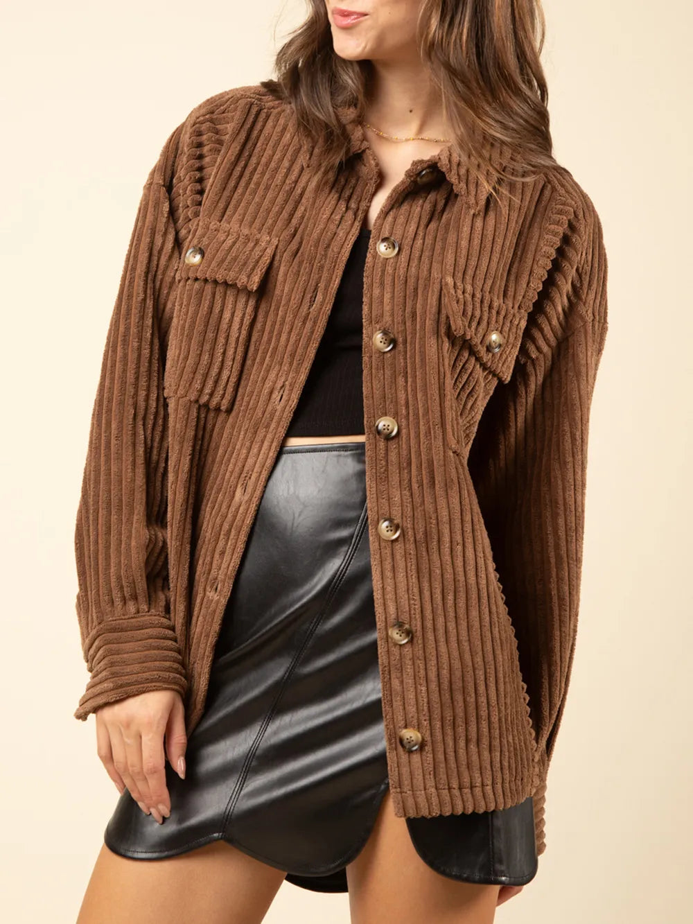 Button Up Long Sleeve Corduroy Jacket Caramel