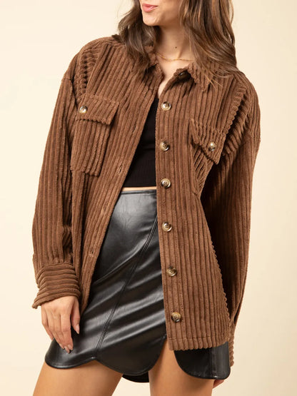 Button Up Long Sleeve Corduroy Jacket Caramel