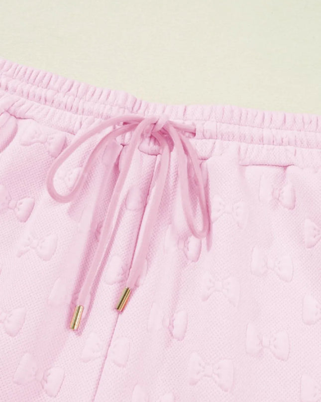 Bow Jacquard Ruffle Cap Sleeve Top and Shorts Set