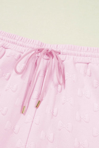 Bow Jacquard Ruffle Cap Sleeve Top and Shorts Set