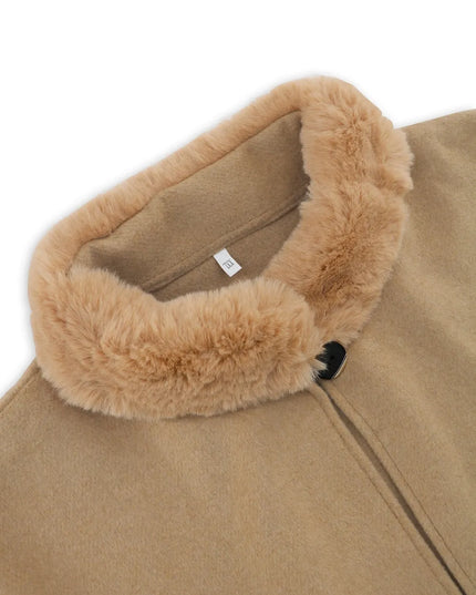 Fuzzy Trim Long Sleeve Poncho