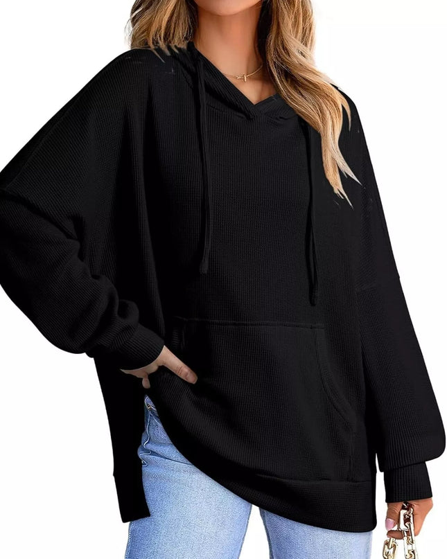 High-Low Hoodie with Kangaroo Pocket Black