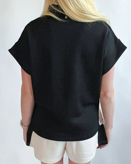 Color Block Half Zip Top and Shorts Two-Piece Set 