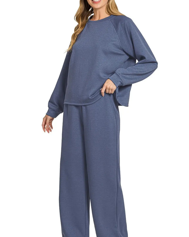 Zenana Scuba Crewneck Sweatshirt and Pants Set