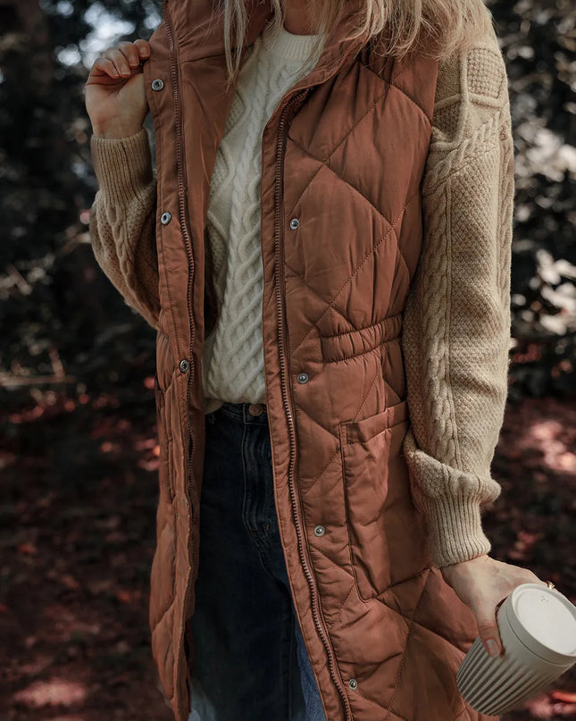 Pocketed Zipper and Button Vest Coat