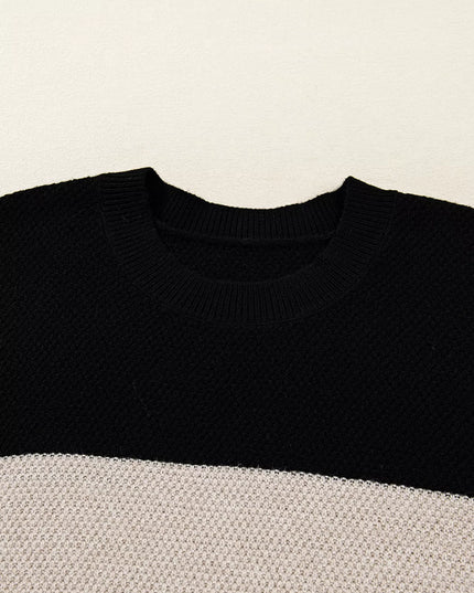 Color Block Knit Striped Sleeve Detail Casual Sweater