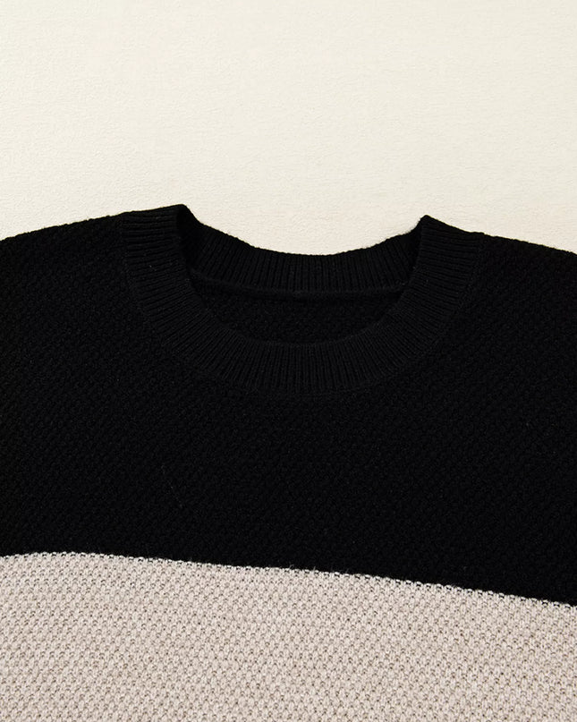 Color Block Knit Striped Sleeve Detail Casual Sweater