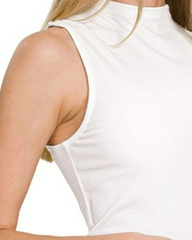 Zenana Ribbed Sleeveless Mock Neck Top