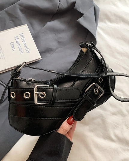 PU Leather Buckle Shoulder Bag 