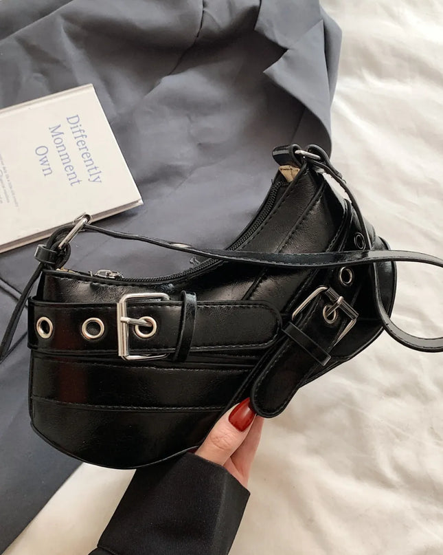 PU Leather Buckle Shoulder Bag 
