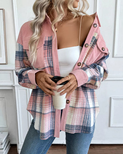 Plaid Button-Up Shacket with Chest Pockets