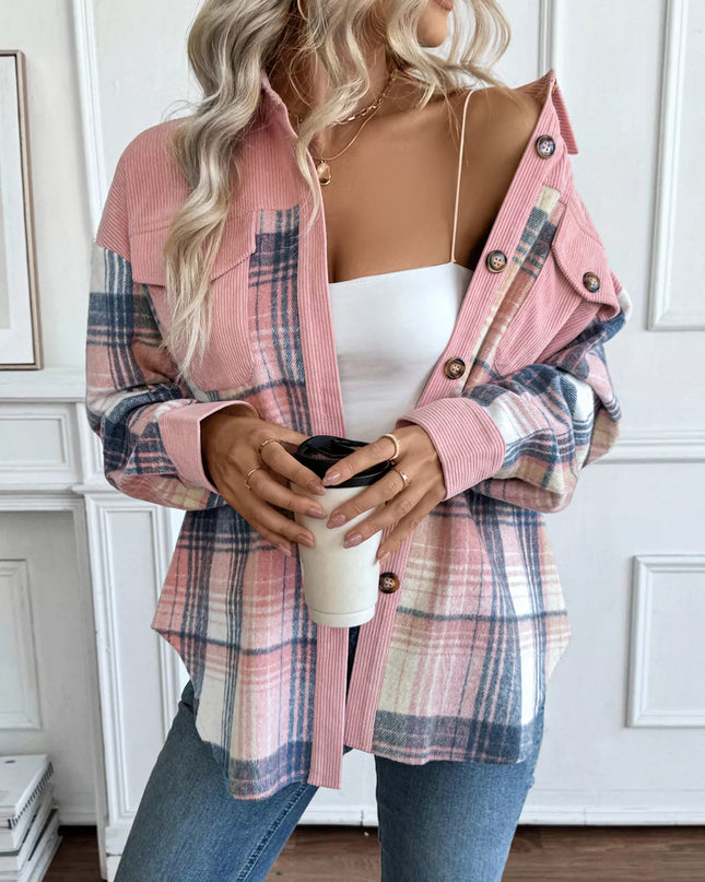Plaid Button-Up Shacket with Chest Pockets