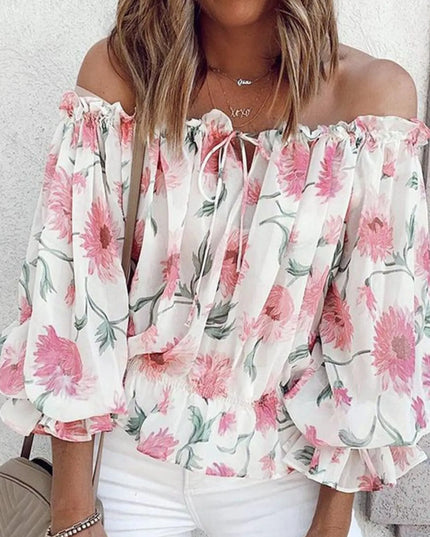Off-Shoulder Floral Print Blouse White
