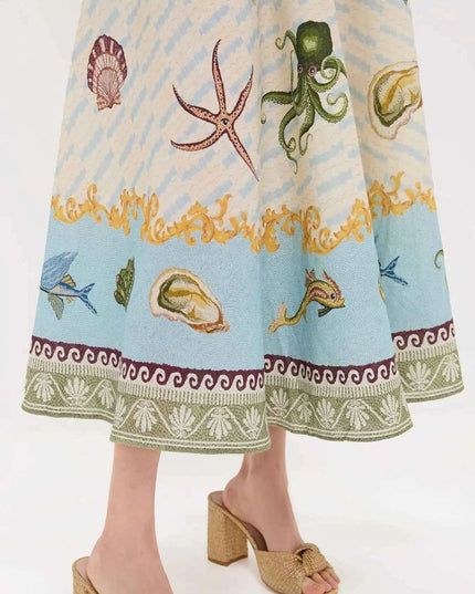 Ocean Print Spaghetti Strap Midi Dress