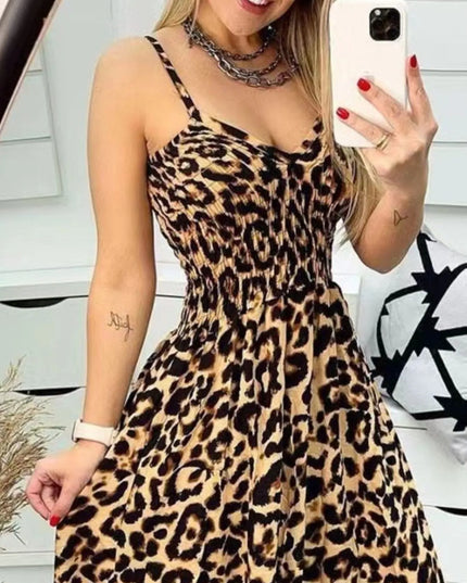 Full Size Leopard Print Spaghetti Strap Maxi Dress Plus Size 
