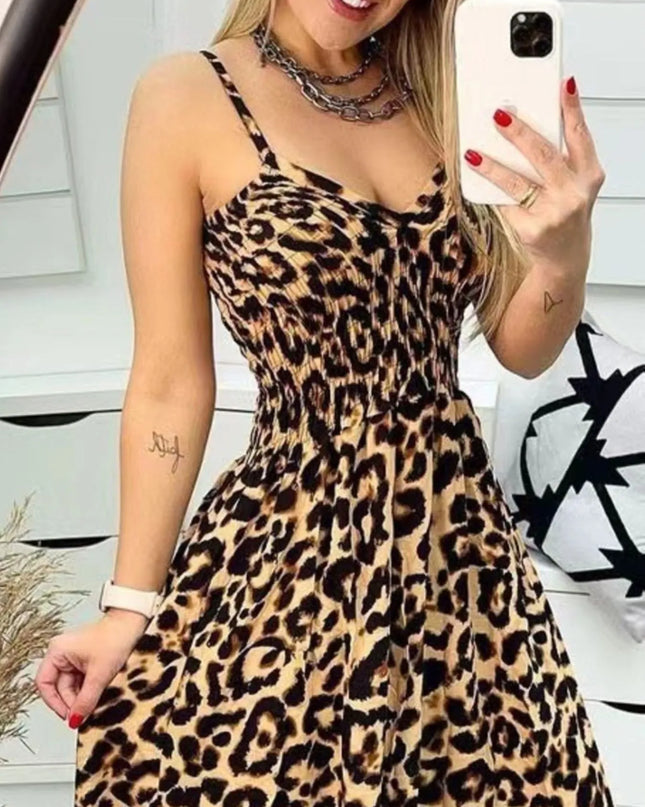 Full Size Leopard Print Spaghetti Strap Maxi Dress Plus Size 