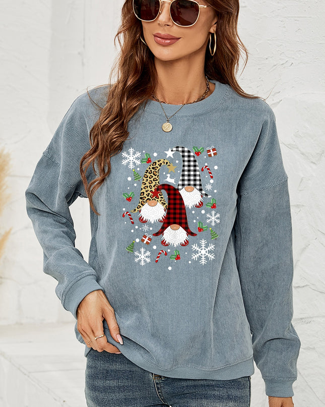 Faceless Gnome Graphic Drop Shoulder Sweatshirt Light Blue