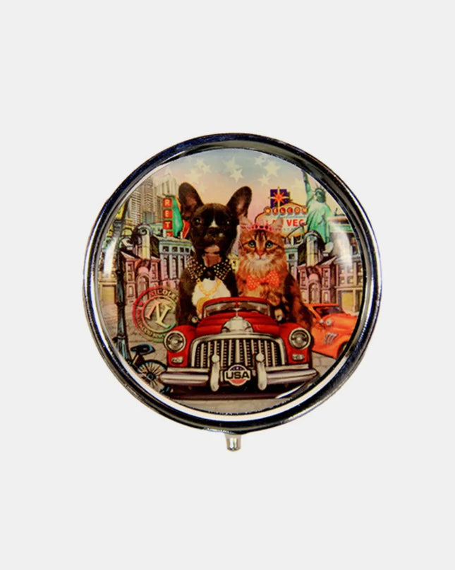 Nicole Lee USA Print Metallic Circular Small Pill Case City Drive One Size