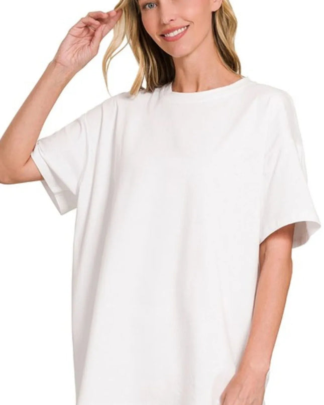 Zenana Cotton Round Neck Top & Biker Shorts