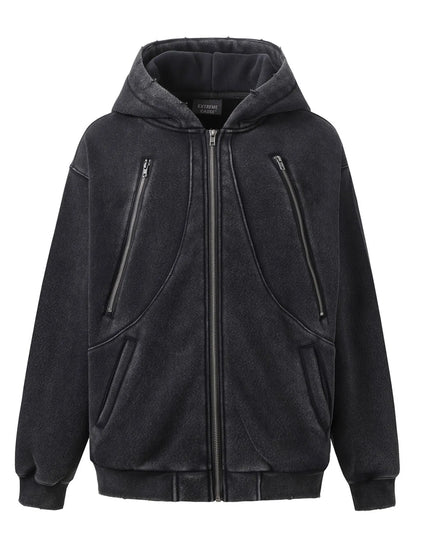 Men's Zip-Up Long Sleeve Hooded Jacket Black