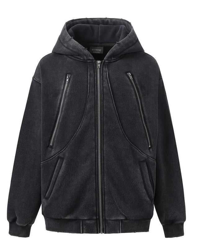 Men's Zip-Up Long Sleeve Hooded Jacket Black